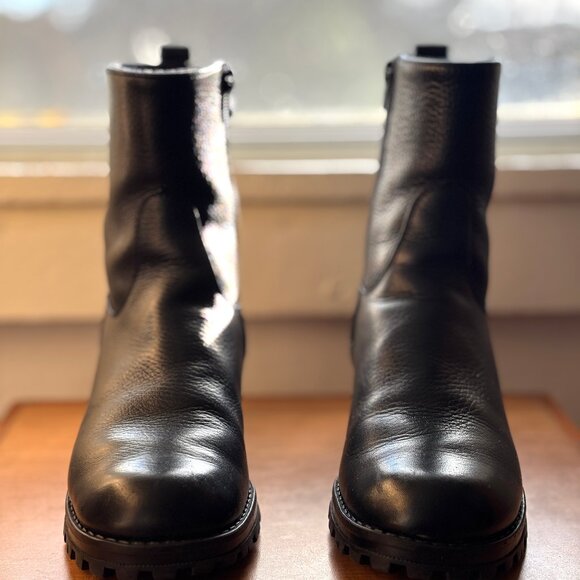 Santana Canada Womens Black Leather Side Zipper Lug Sole Boots Size 9.5 M - Picture 2 of 12